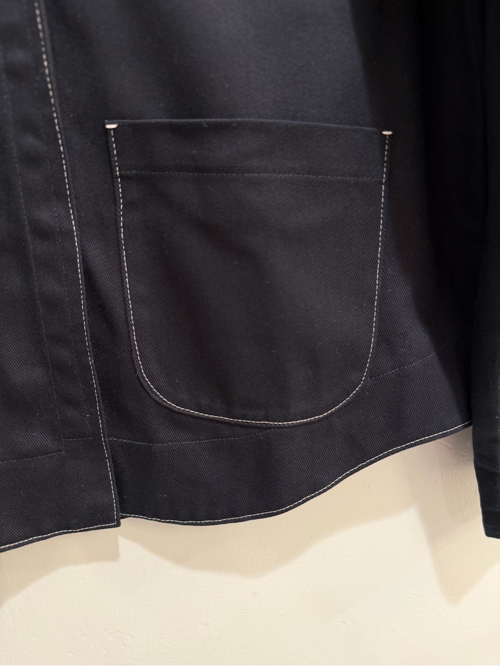 Vintage 90s Minimalist Navy Workwear Jacket USA Made Cotton Chore Coat Snap Up S - Picture 3 of 13